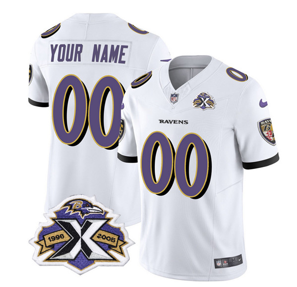 Men & Women & Youth Baltimore Ravens Active Player Custom White 2023 F.U.S.E With Patch Throwback Vapor Limited Stitched Jersey